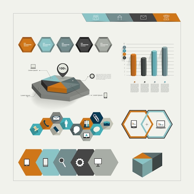 Set of hexagonal infographic elements.