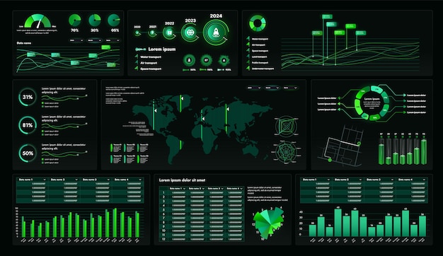 Set of high tech interface components