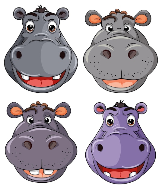 Vector set of hippo cartoon character