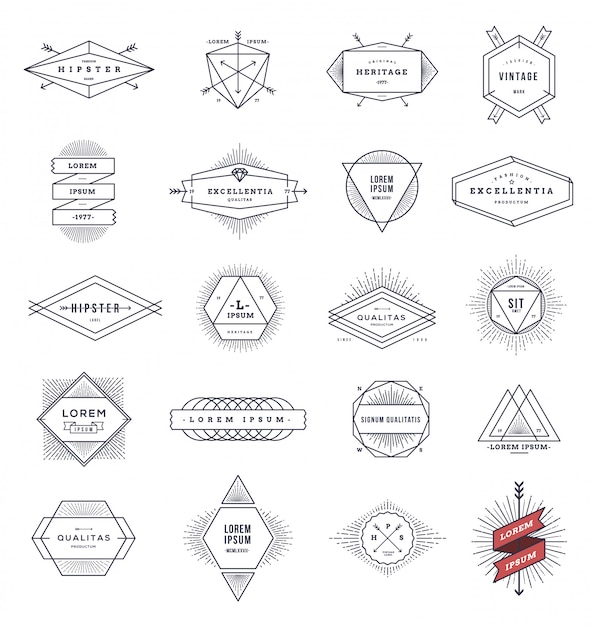 Set of hipster style line emblems and signs with sunburst -  illustration