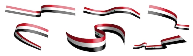 Set of holiday ribbons Syria flag waving in wind Separation into lower and upper layers Design element Vector on white background