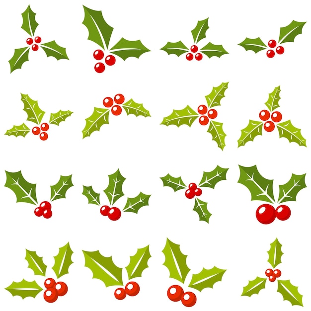 Set of holly berries in flat style isolated