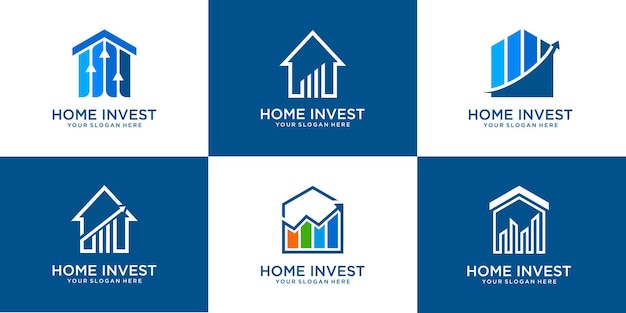 Set of Home real estate with invest logo and statistic logo design Premium Vector