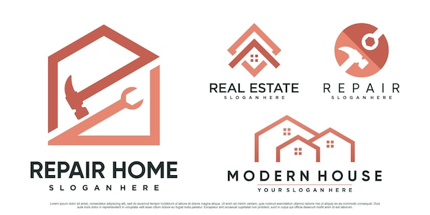 Set of home repair logo design inspiration with hammer and creative element Premium Vector