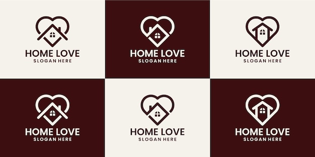 set of home with love logo design combinations