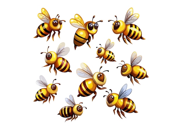 Vector set of honey bees flying and crawling insects ai generated