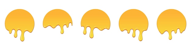 Set of honey drops Dripping melted honey Realistic melted honey Honey drops Melting honey Yellow liquid dessert sweet drip melt Vector illustration