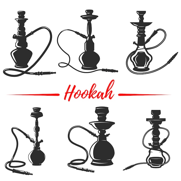 Set of hookah icons  on white background.  element for logo, label, emblem, sign, poster, menu.  illustration