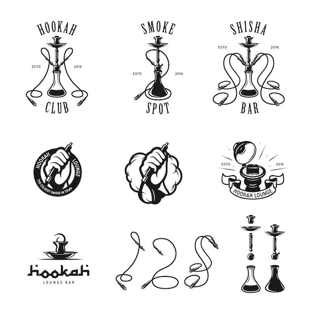 Set of hookah labels, badges and elements.