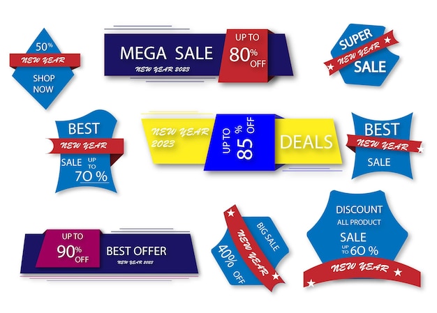 set of horizontal sale banners and flat sale badge set