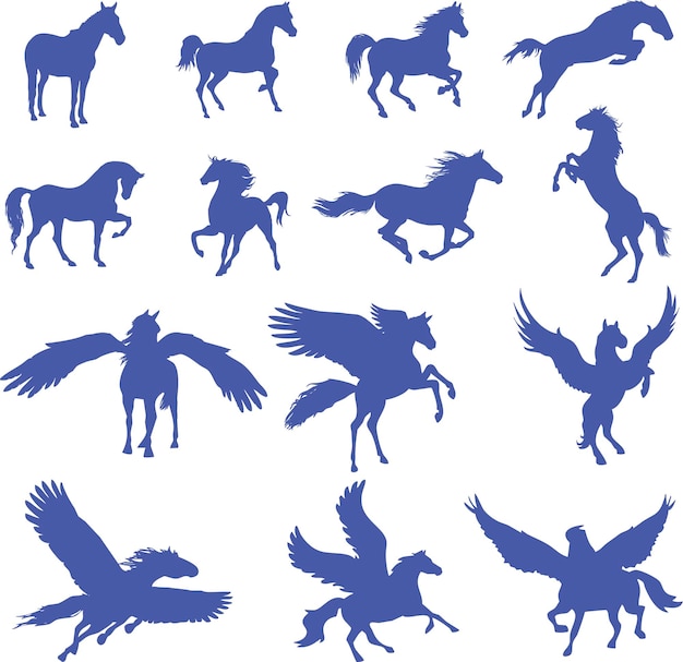 Set of Horses and Pegasus (14 pieces)