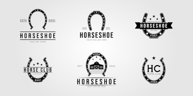 Set of horseshoe and collection of stable horse logo vector illustration design