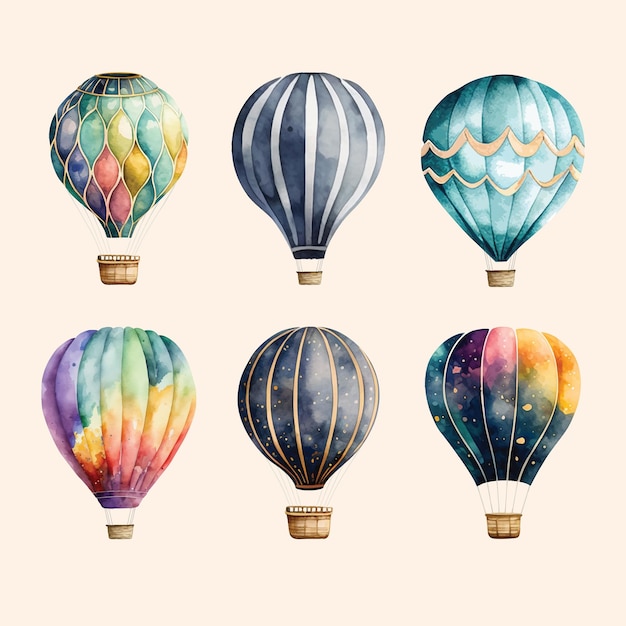 Set of hot balloon Watercolor paint