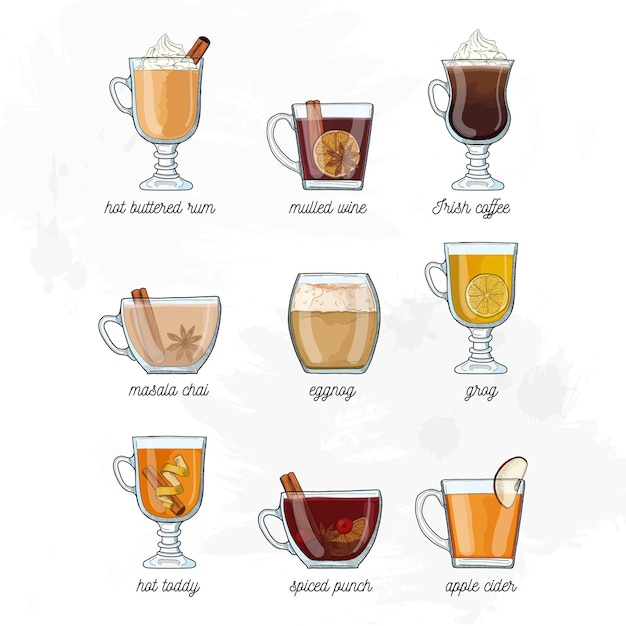 Set of Hot Drinks Illustration Isolated