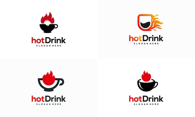 Set of Hot Mug logo designs concept vector, hot Fire Drink logo template icon symbol