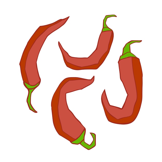 Set of Hot Peppers in Cartoon Style Vector illustrations