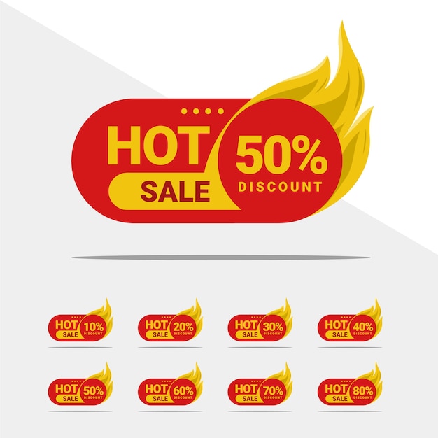 set of  hot sale discount template with flames banner