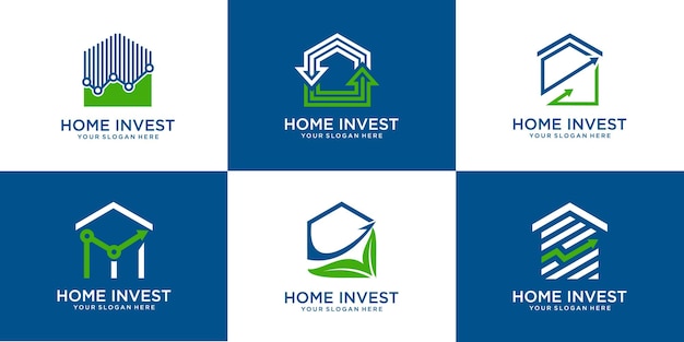 Set of house shapes and investment. statistics logo template Premium Vector