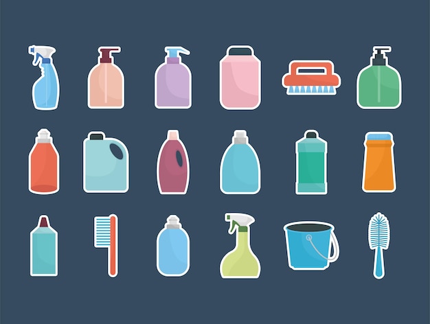 set of household icons on a dark blue background