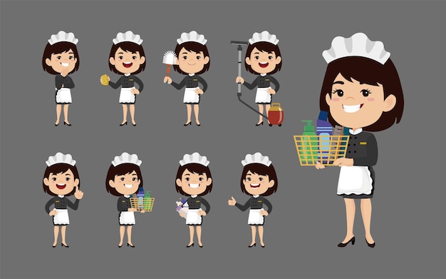 Set of housekeeper with different poses