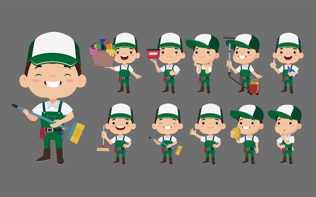 Set of housekeeper with different poses