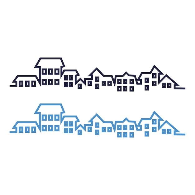 Set of houses in the city Vector illustration on white background Houses icon Simple illustration