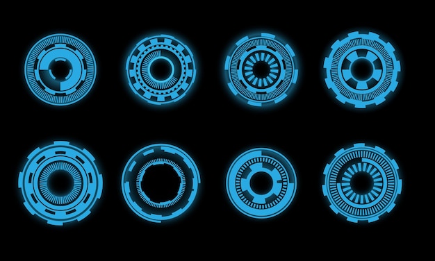 Set HUD circle modern user interface elements design technology cyber blue black futuristic vector