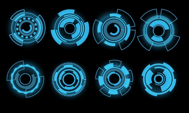 Set HUD circle modern user interface elements design technology cyber blue black futuristic vector