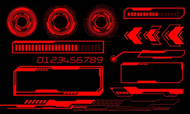 Set of HUD circle user interface elements design technology cyber red on black futuristic vector