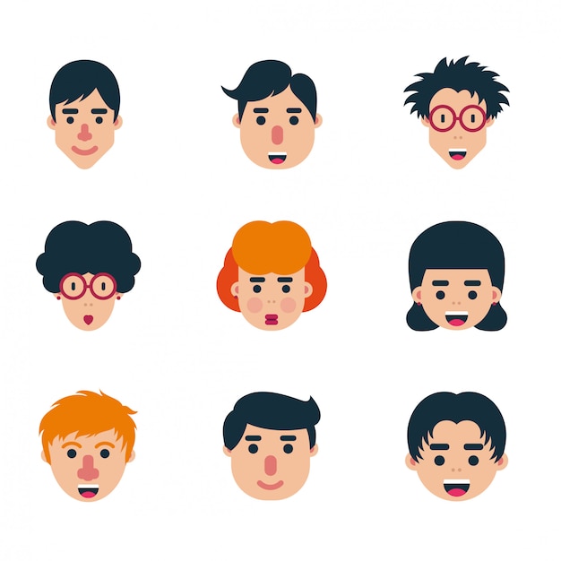 Set of human character flat faces vector design icon pack