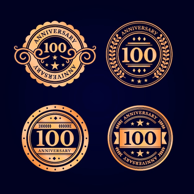 Set of hundred years anniversary labels