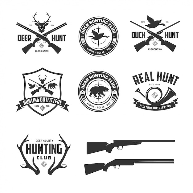 Set of hunting related labels badges emblems