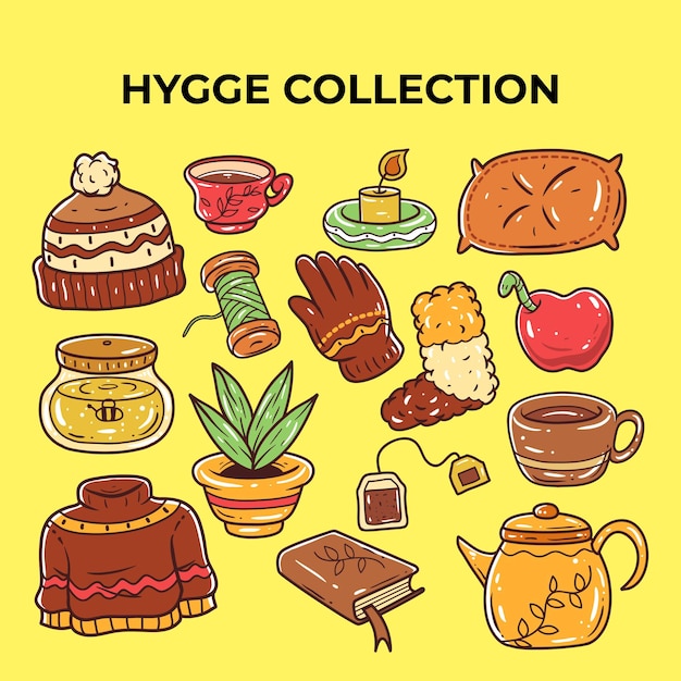 Set of hygge handdrawn vector collection