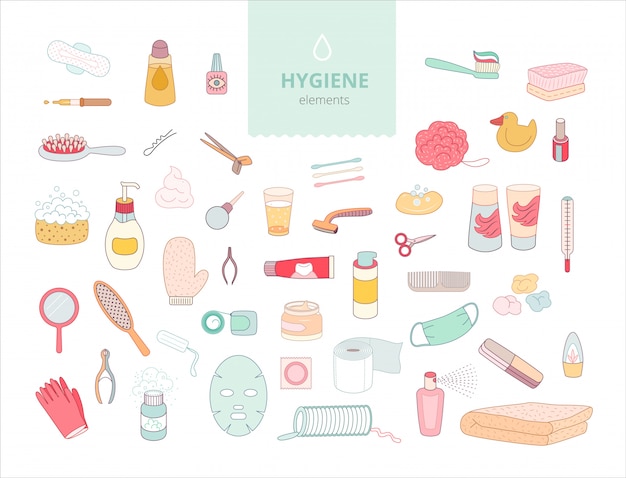 The set of hygiene elements on white background, 