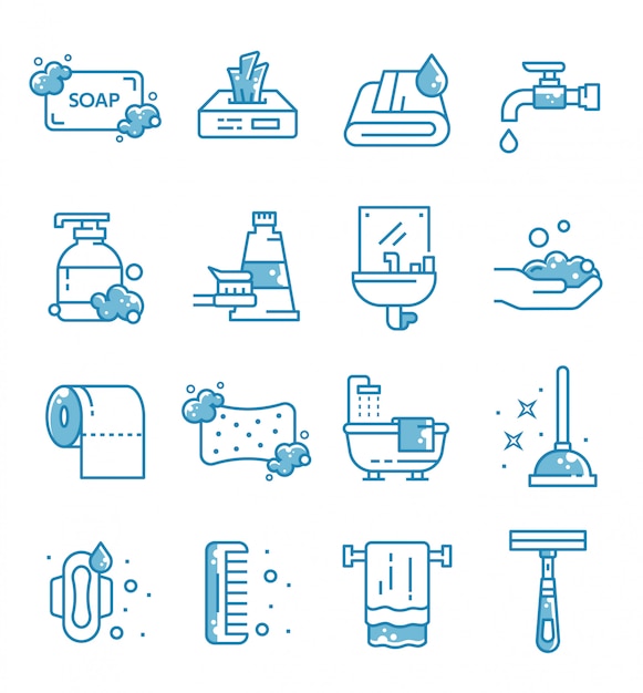 Set of hygiene icons with outline style