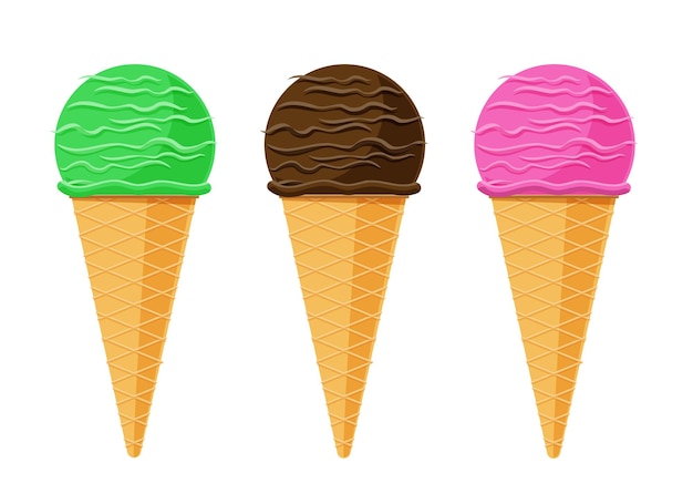 set of ice cream cone isolated element vector illustration