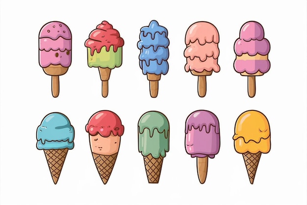 a set of ice cream cones with different colors