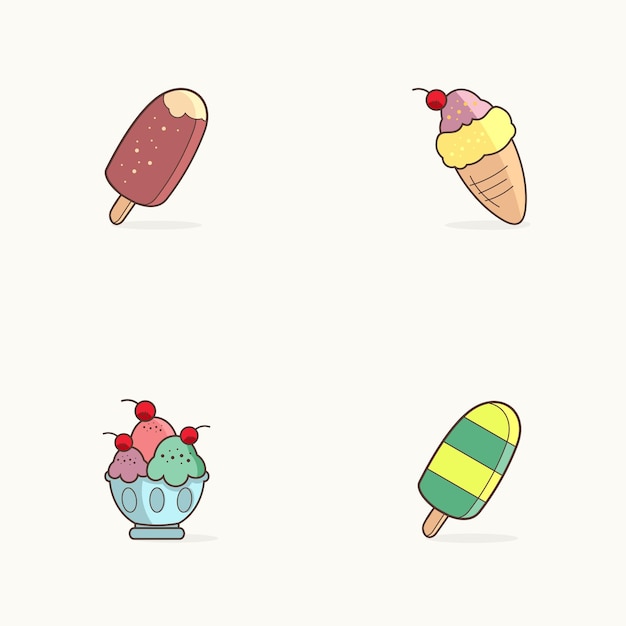 Set Ice Cream Vector Illustration With Flat Design