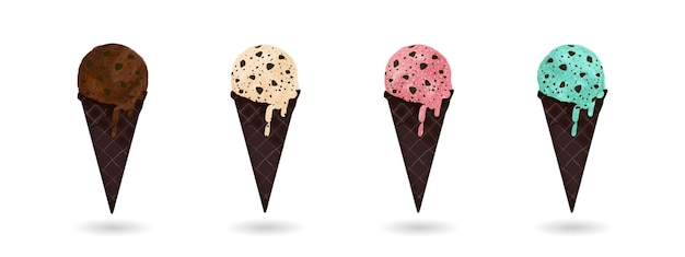 Set of ice cream waffle cone different tastes vector design