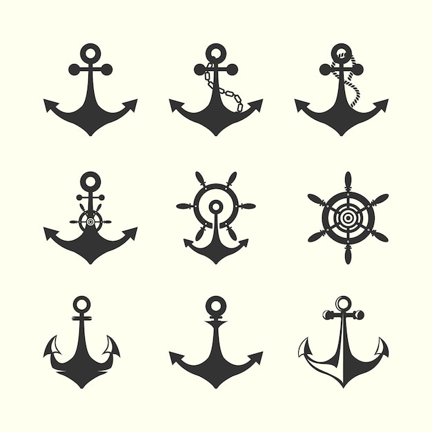 Set icon anchor vintage vector template design nautical style logo illustration