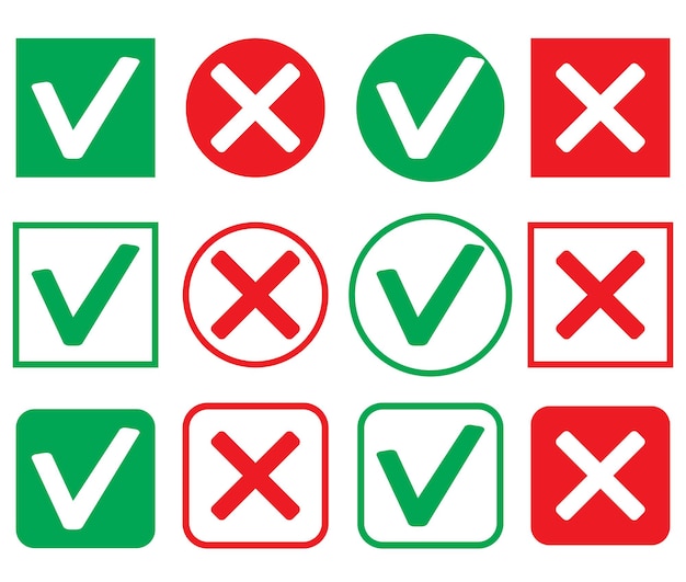 Set of icon consent and denial Ok icon mark illustration and check correct vector