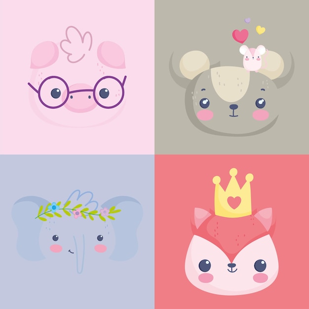 Set icon cute animals