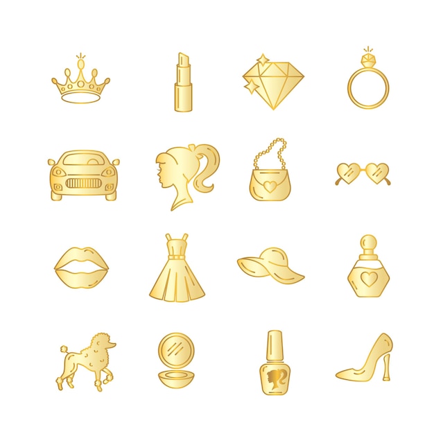 Set icon girl beauty golden gradient Isolate on a white background Vector illustration