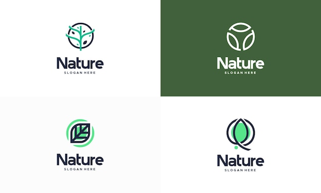 Set of Iconic Nature Leaf Logo Design Template, Abstract green leaf logo icon vector design. Landscape design, garden, Plant, nature and ecology vector logo