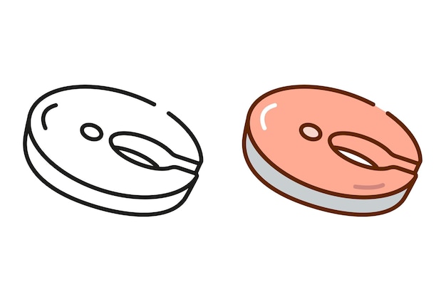 Set of icons black and color salmon steak