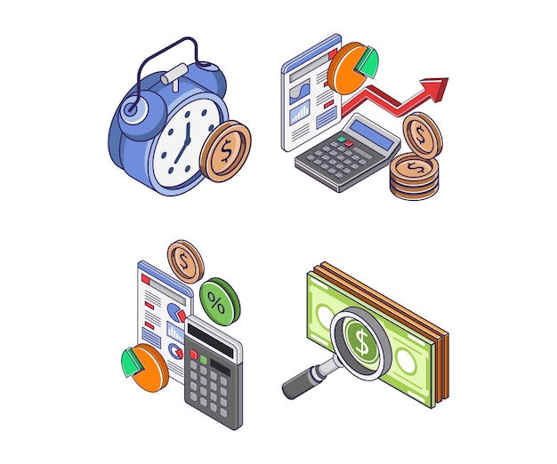 Set of icons for business calculations and digital marketing