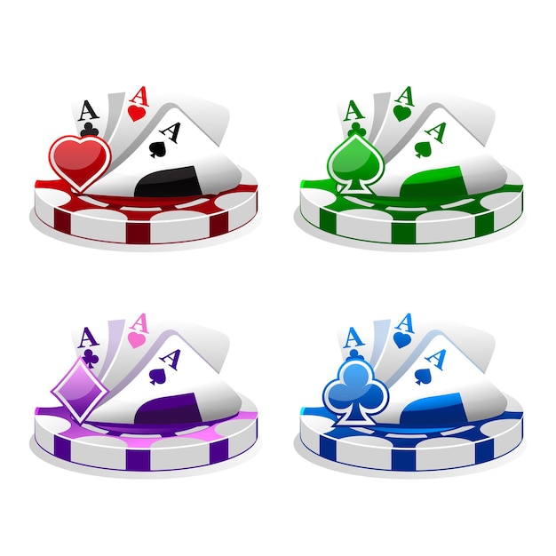 Set of icons for casino or slots Four colors and symbols poker cards