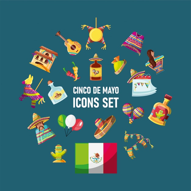 Set of icons cinco de mayo