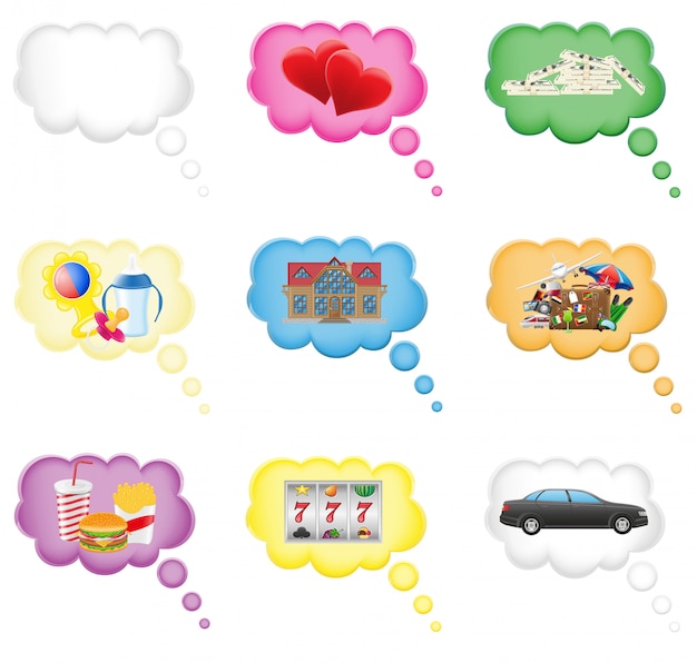 Set icons concept of a dream in the cloud vector illustration