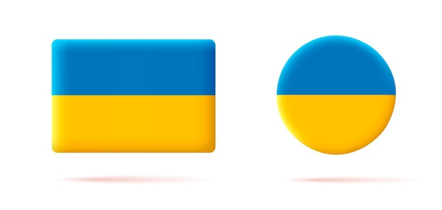 Set of icons or emblems with ukrainian flag in round and square shapes digital button isolated